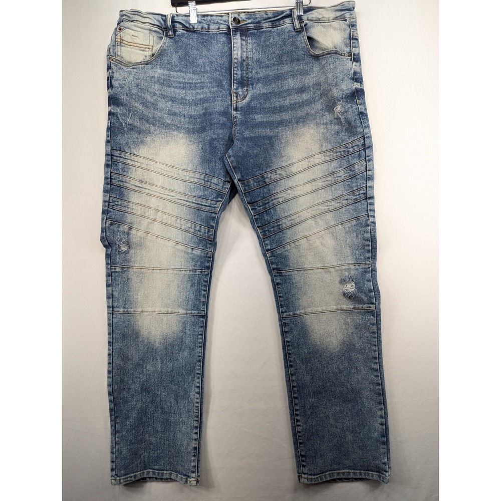 Southpole Mens 44 Moto Biker Jeans Light‎ Wash Blue Distressed Stretch Denim
